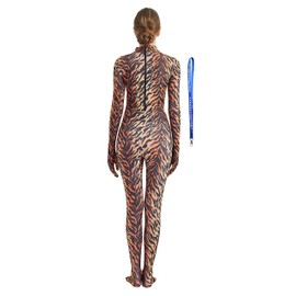 Full Bodysuit With Zipper Helper Womens Costume Without Hood Spandex Stretch Zentai Unitard Body Suit (Small, Tiger)