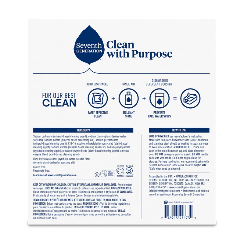 Seventh Generation Dishwasher Detergent Packs for sparkling dishes Free &