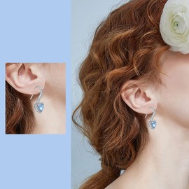 LOVANS Heart Earring Hanging Blue Zirconia Earrings Heart Earrings Blue Gemstone Jewellery Gift for Women Girls, Copper, Cubic Zirconia