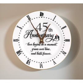 Treble Bee 45th Anniversary Ceramic Clock, Elegant Clock Gifts for Couple’s Wedding Anniversary, Golden Anniversary, Unique Wall Decor Clocks for Kitchen Living Room
