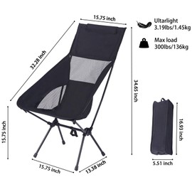 DA-MEIJULE Portable Camping Chairs 2 Pack, Backpacking Chairs,Compact Lightweight for Backpacking Hiking, Heavy Duty, with 2 Side Pockets