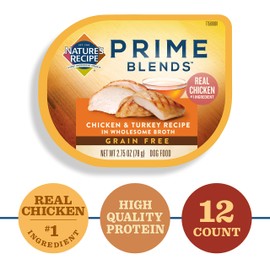 Nature's Recipe Prime Blends Wet Dog Food, Chicken & Turkey Recipe, 2.75 Ounce Cup (Pack of 12), Grain Free