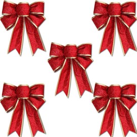 Huieago Christmas Bowknots Large Cute Christmas Tree Big Glittering Red Bows Christmas Tree Decoration Craft Supplies Xmas Tree Decoration Bow Ornaments (Red-5 pcs)