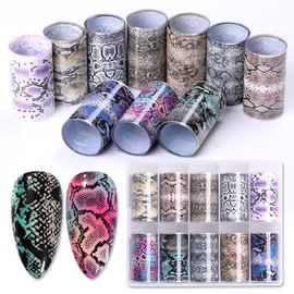 Nail Foil Transfer, DANNEASY 10 Sheets Snake Skin Pattern Nail Stickers Strips Holographic Nail Wraps Starry Sky Manicure DIY Kit