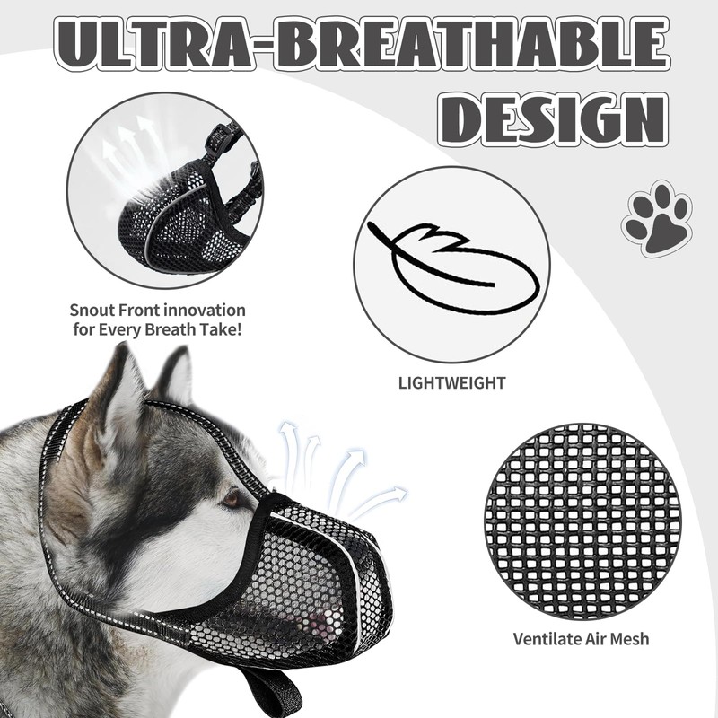VZU Muzzle for Dogs, Breathable, Reflective, Adjustable Dog Muzzle for