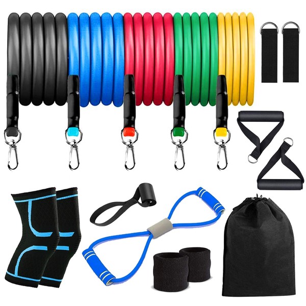 Exercise Bands. Set - (9+7)-Piece Resistance Bands - Portable Home Gym Accessories - Stackable Up to 150 lbs.. - Perfect Muscle Builder for Arms, Back, Chest, Belly, Back, Leg, Glutes