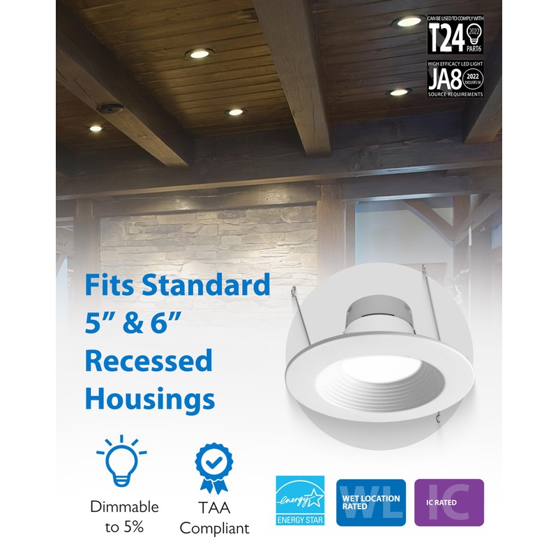 NICOR DLR56609120SWHBF DLR56(v6) 5/6-inch White 900 Lumen Selectable Recessed LED