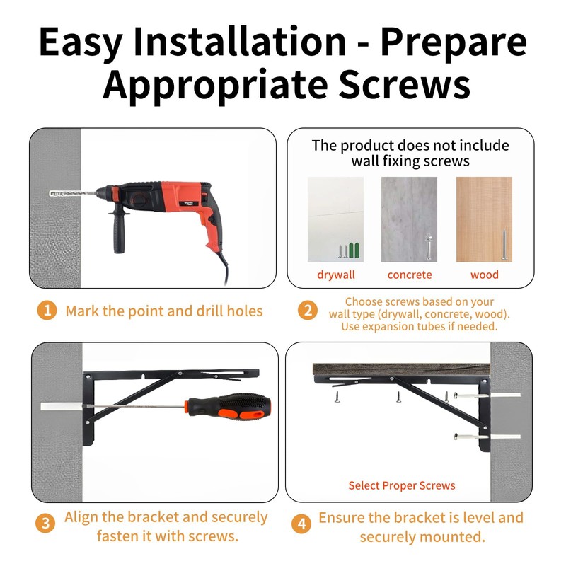 Toirxarn 20" Heavy Duty Black Folding Shelf Brackets - Steel