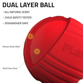 Playology Pelota De Doble Capa para Perros, Juguete De Perro Rojo con Aroma A Carne De Res Natural, Bola De Masticación De Tamaño Jumbo para Perros Grandes A Extra Grandes