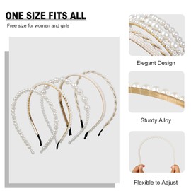 WOVOWOVO 5 Pcs Pearl Headbands for Women Non Slip White Pearl Hairbands Fashion Bridal Headband for Wedding Party Pearls Hair Accessories for Girls