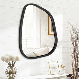 HLFMVWE Irregular Wall Mirror Modern Oval Asymmetrical Wooden Framed Unique Hanging Mirror Artistic Wavy Mirror Decor Bathroom Vanity Bedroom Living Room Entryway Hallway 26"x18"