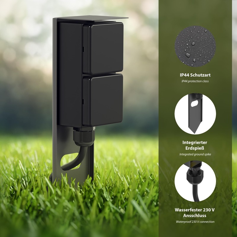 ledscom.de PIWI Garden Socket Column with Ground Spike for Outdoor