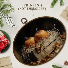 nvucamd Vintage Fall Pumpkin Oval Wall Art Decor Framed, Farmhouse Autumn Pumpkin Canvas Prints Wall Art, Rustic Fall Hanging Decor for Bathroom Bedroom Living Room Kitchen, 11.3x8.7 Inches