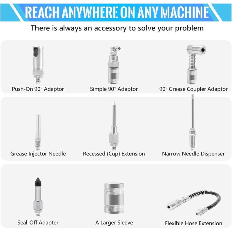 PONEYA 9 PCS Grease Gun Couplers, Quick Connect Greasing Accessory