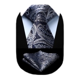 HISDERN Men's Ties Paisley Navy Blue Tie Handkerchief Solid Color Necktie & Pocket Square Set for Wedding Party Jacquard Tie Set