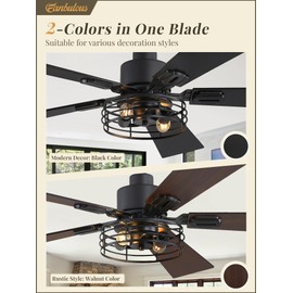 Fanbulous 2 Pack Farmhouse 42 Ceiling Fans with Lights, Black Industrial Caged Ceiling Fans for Bedroom Living Room, Double-Sided 5 Blades Rustic Ceiling Fan