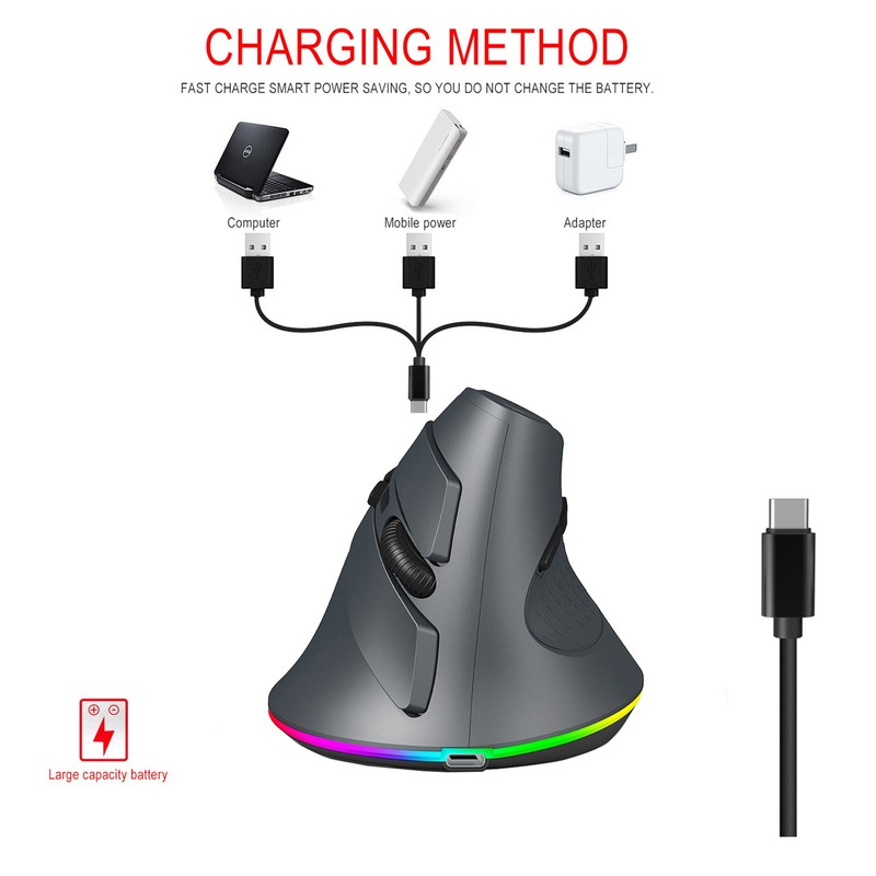 Wireless Dual-mode Mouse 2.4G/BT5.1 Computer Mouse Gaming Mouse Ergonomic Silent