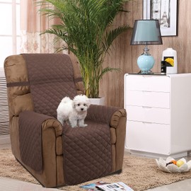 U-NICE HOME Recliner Chair Covers Reversible Chair Cover Pet Covers for Dogs with Elastic Straps Water Resistant Diamond Quilted (28''Recliner Oversized, Coffee/Beige)
