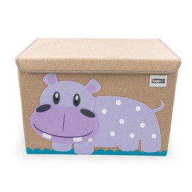 HYGGE + Animial Toy Storage Bin with Lid 20.8" x 13" x 13" Durable fabric & lightweight design. Great for storing toys, books, linens, games, clothing, baby products & more! (Hippo)