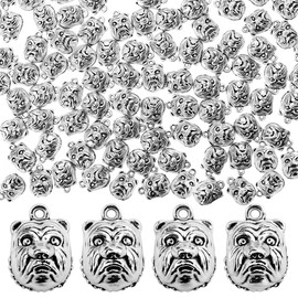 120 Pcs Bull Dog Charms for Jewelry Bracelet Making, 2mm Hole Antique Silver Tone English Bulldog European Pitbull Puppy Pug Pet Head Spacer Beads for Necklace Pendants DIY Accessories Bulk V3FH3