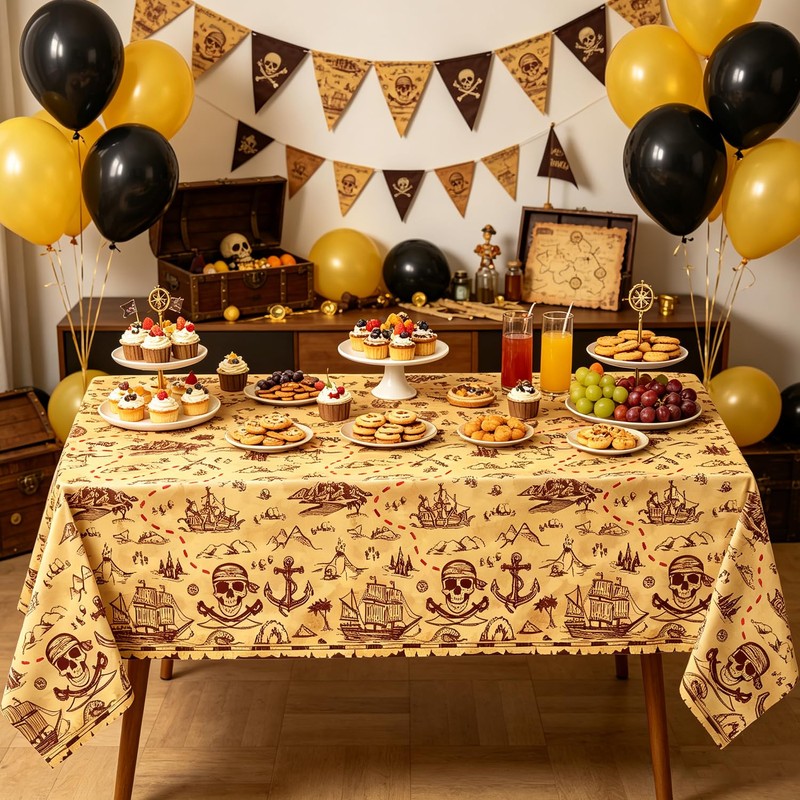 Pirate Tablecloth Treasure Map Tablecover Rectangular 51 x 86inch Treasure