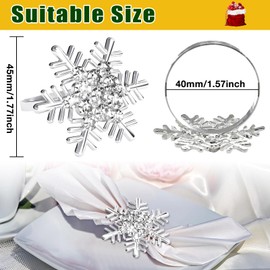 Halatool Set of 8 Christmas Napkin Rings Silver Snowflake with White Rhinestone Napkin Holder for Christmas Thanksgiving Holiday Party Table Decoration