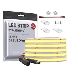BTF-LIGHTING FCOB COB LED Strip 528LED/m Flexible High Density Uniform Light 14W/m 16.4FT DC24V Warm White 3000K CRI 90+ 10mm Width for Home Indoor Decoration(No Adapter or Controller)