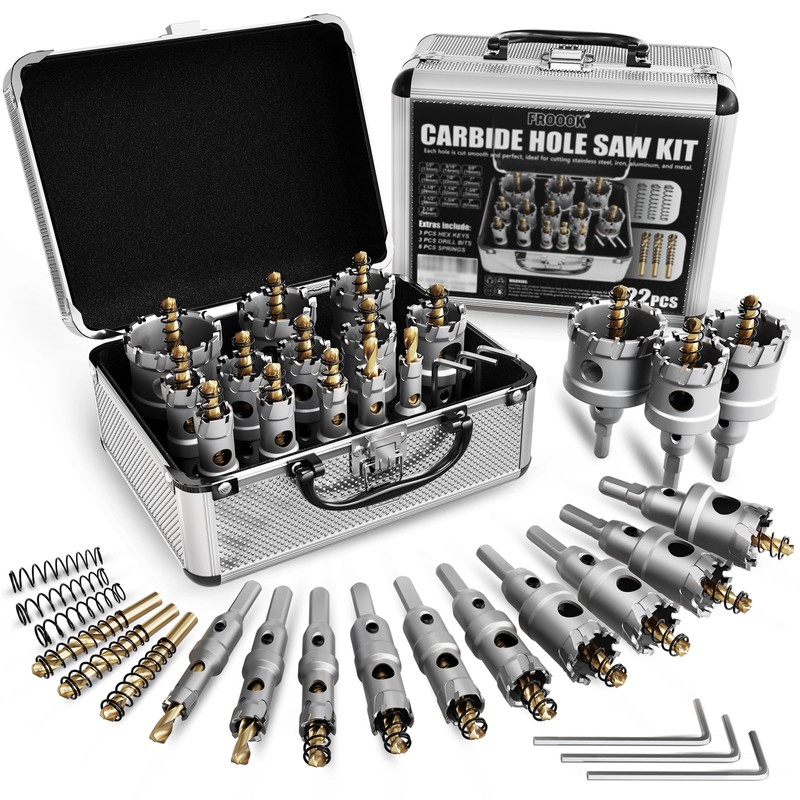 22PCS Carbide Hole Saw Kit for Metal - Heavy Duty