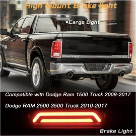 KEEGTBOX High Mount Stop Lights LED Third Brake Light Assemblies Compatible with Dodge Ram 1500 Truck 2009-2017 RAM 2500 3500 Truck 2010-2017 LED Cargo Lamp Accessories