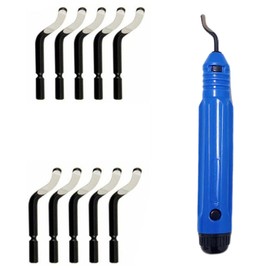 Deburring Hand Tool NB1100 Handle + 10pcs BS1010 Rotary Deburr Blades, Burr Remover for Wood/Plastic/Aluminum/Copper/Steel