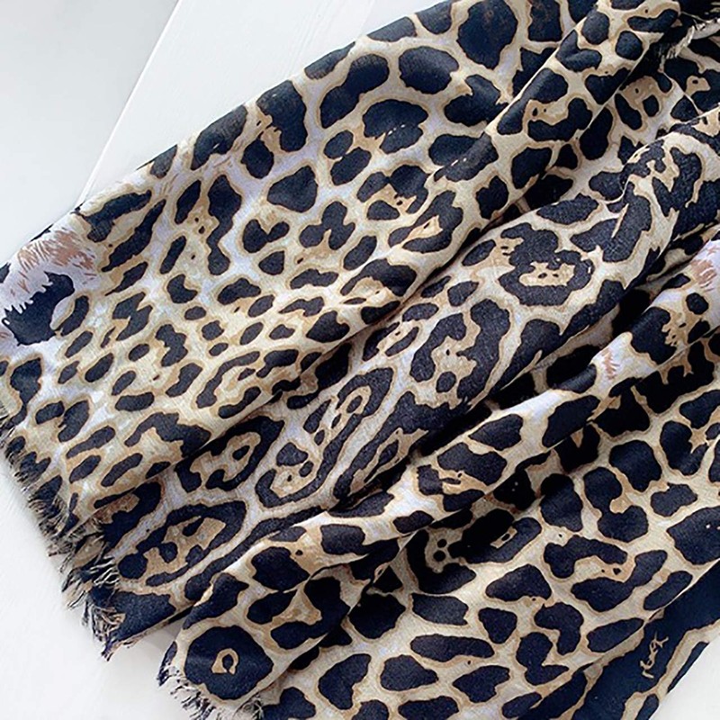 WHITE FANG MA022 Women's Scarf, Large, Leopard Pattern, Animal, Stylish,