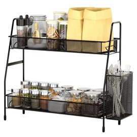 2 Tier Spice Rack, Standing, Metal Spice Rack, Kitchen Shelf, Worktop, Kitchen Shelf, Standing, Bathroom Organiser, Coffee Bar Shelf, for Kitchen, Bathroom, Office