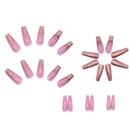 Bufenia Coffin Artificial Nails Long French Ballerina Press On Nails Glitter Stick On Nails False Nails with Rhinestone Butterfly Designs Acrylic Nails 24 Pieces for Women and Girls (F)