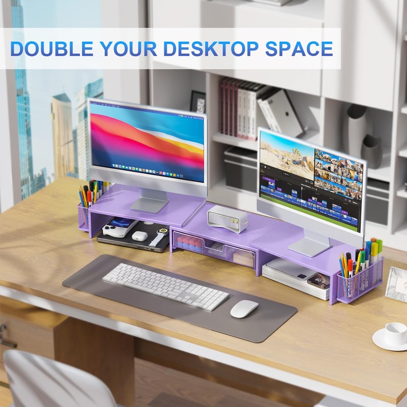 gianotter Dual Monitor Stand Riser, Desk Organizer With Drawer and