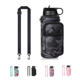 Water Bottle Holder with Strap, 25oz 32oz Insulated Water Bottle Sling Bag Crossbody, Water Bottle Carrier Bag with Phone Pocket and Small Pocket for Walking Hiking Camping Fishing(3.54"W * 7.87"H)