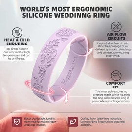 Egnaro Engagement Rings Women, Etched Classic Silicone Wedding Bands, Rubber Comfortable and Flexible Design