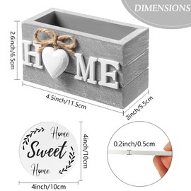 Queekay Coasters Set of 6 House Warming Gifts New Home Wooden Farmhouse Drink Coasters with Holder 4'' Funny Decoration for Kitchen Family Coffee Bar Tabletop Protection(White,Gray)