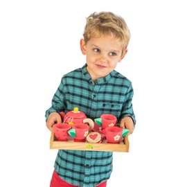 Tender Leaf Toys - Tea Tray Set - Wooden Pretend Food Play Toy with Tea Bags, Snacks, Teapot and Treats for Afternoon Tea Party - Develops Problem Solving Skills and Imaginative Play - Age 3+