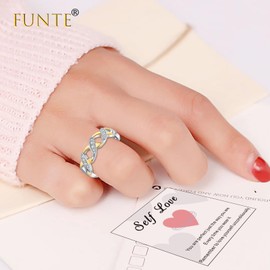 FUNTE Infinity Cubic Zirconia Eternity Wedding Band Simulated Diamond Engagement Promise Stackable Rings for Her