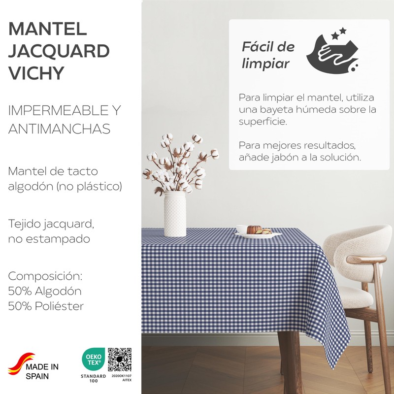 Martina Home TEFLONATED TABLECLOTH MADE Petit Vichy Marino 240X140 CM
