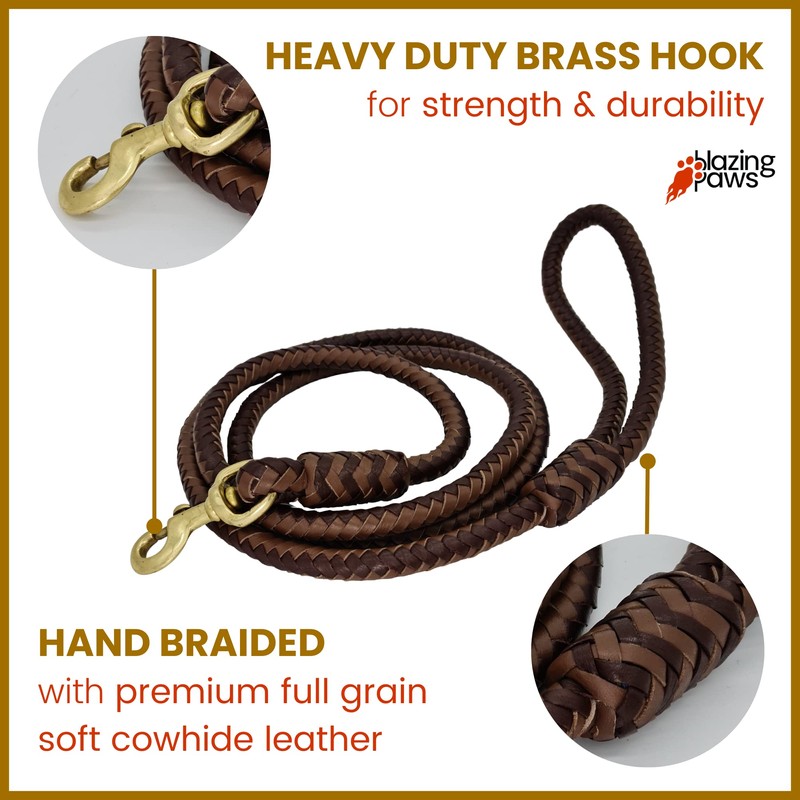 BlazingPaws® Elegania 6 Ft Premium Leather Dog Leash for Large