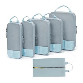 Compression Packing Cubes, Set of 6 Areaphmet Travel Packing Organisers travel packing cubes set Compression Bags for Travel Luggage Organizers for Suitcases Travel Accessories (Blue, 6pcs)