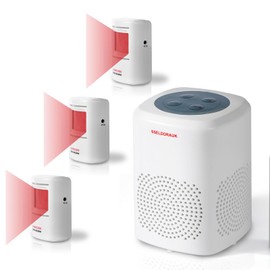 S SELDORAUK Dog Barking Alarm Motion Sensor- 1000 Feet Wireless Home Security Detector Door Chime Alarm Kit White (1Receiver+3Motion Detectors)