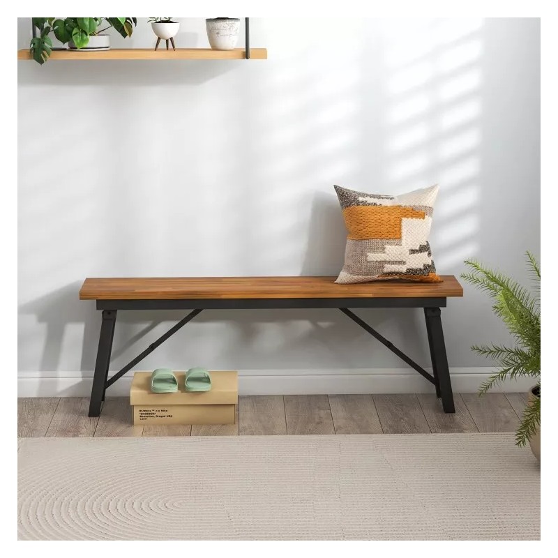 COSTWAY Indoor Outdoor Folding Acacia Wood Dining Benches Rectangular Camping