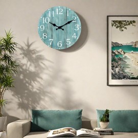 COMTEX Simple blue retro glass free wall clock, silent living room and bedroom wall clock (12 inches, 30cm)