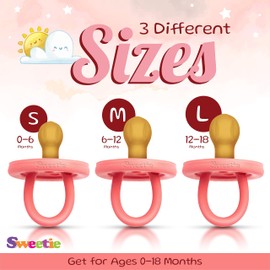 Sweetie - Chupete de goma rosa de goma natural redondeado 1 unidad original de caucho natural chupete 0-6 pequeño