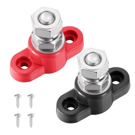 2 PCS Power Distribution Block Bus Bar 12v 200a Battery Wire Terminal Block Battery Distribution Block Post Positive& Negative Busbar for Auto Car Marine Boat, Red & Black Set (Single 3/8" Stud)
