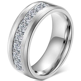 Jude Jewelers 8mm Stainless Steel Princess Cut Stones Half Eternity Wedding Band Statement Ring, Metal, Cubic Zirconia
