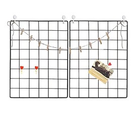 GBYAN Wall Grid 2 Pack Wire Photo Grid Panels Black Memo Board Wall Organizer (black)
