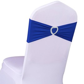 WYFMYD Spandex Royal Blue Chair Sashes 25 Pack Blue Sashes for Chairs Universal Stretch Chair Covers Band with Buckle Slider Chair Ties Bows for Wedding Banquet Party Decorations